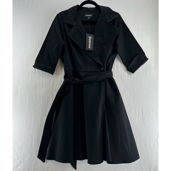 Betabrand Dresses & Skirts - Betabrand Wrap Jacket Dress Womens M Trench Coat Pockets Belted 3/4 Sleeve Black